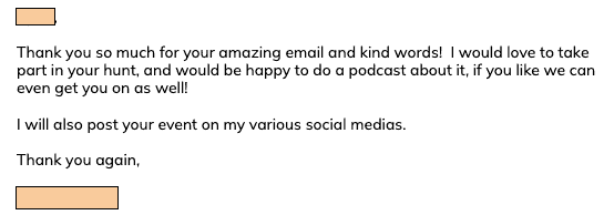 Response from podcast backlink outreach
